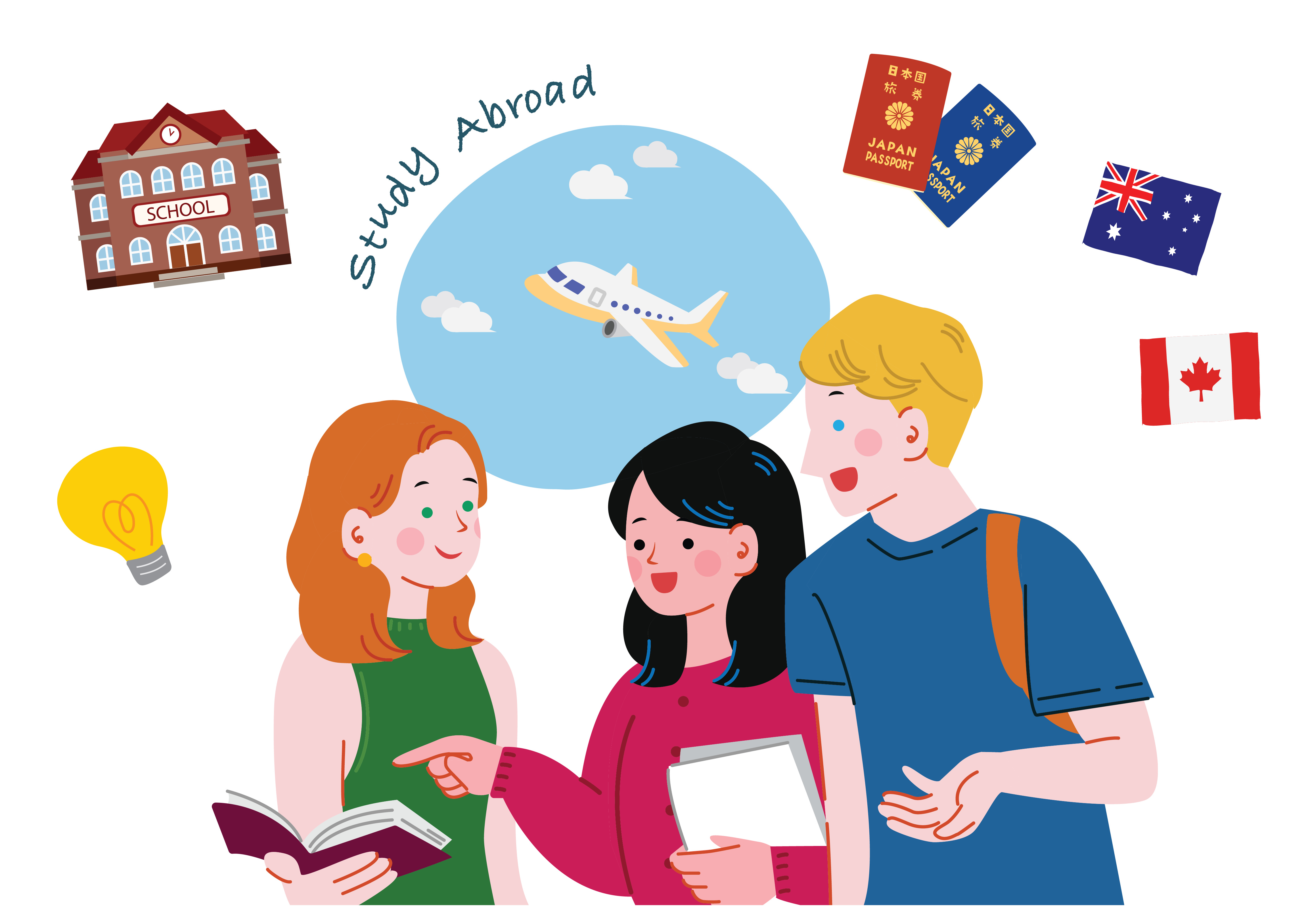 留学先で友人と楽しそうに会話する日本人女性