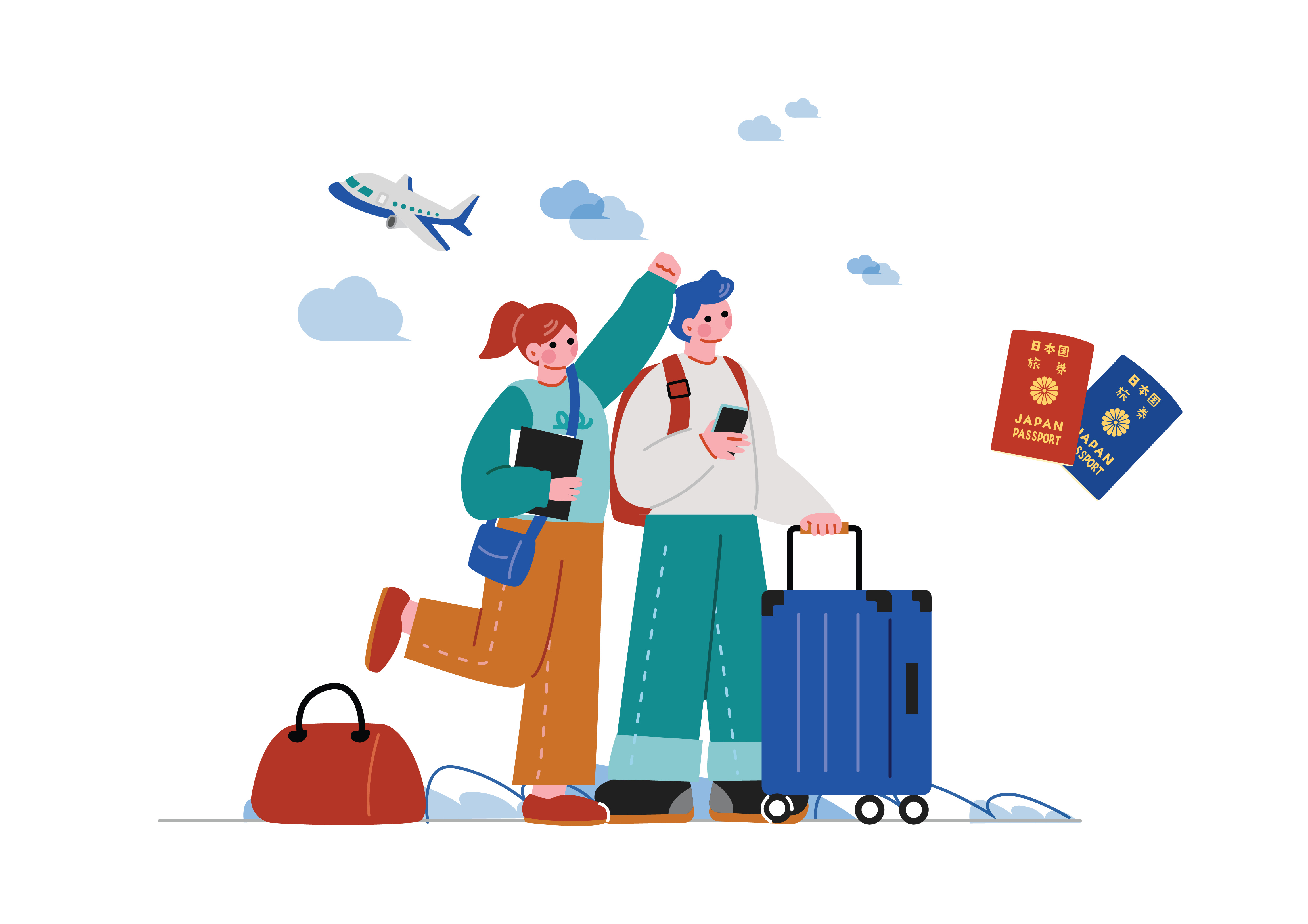 旅行　留学に旅立つ男女